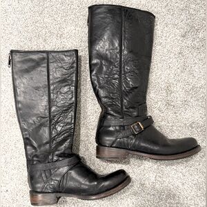 FreeBird by Steve Shado Distressed Leather Tall Zip Up Moto Boots Black sz 9